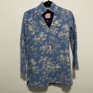 B The Collection Preppy Blue Tunic‎ Blouse Lined Pockets